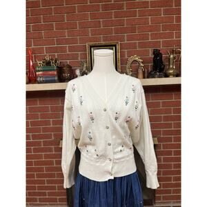 Handmade Cottagecore Grandmacore Folk Floral Cardigan Simply Retro S Pastel